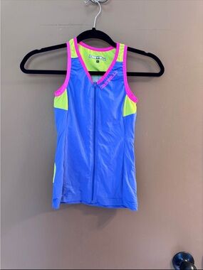Castelli Women’s Blue Sleeveless Cycling Jersey with Pink & Neon Yellow Trim